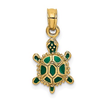 14K Small Green Enameled 3-D Land Turtle Charm