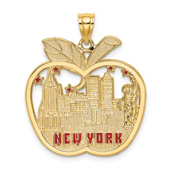 14K Red Enamel NEW YORK Apple with NY Skyline Charm