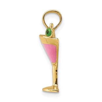 14K Pink Enameled Cosmo Martini with Olive Charm — alternate view