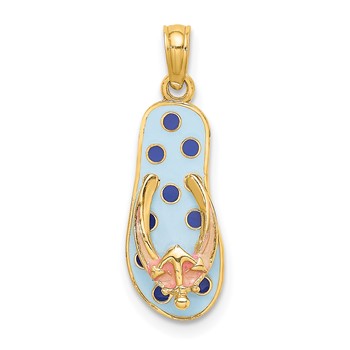 14K 3-D Enamel Anchor On Blue Polka-Dot Flip-Flop Charm