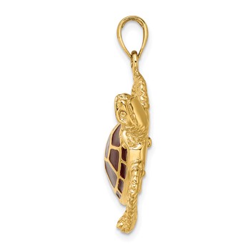 14K 3-D Brown Enamel Large Sea Turtle Charm — alternate view