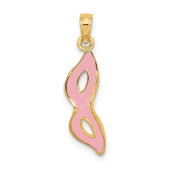 14K 3-D and Beveled with Pink Enamel Masquerade Mask Pendant