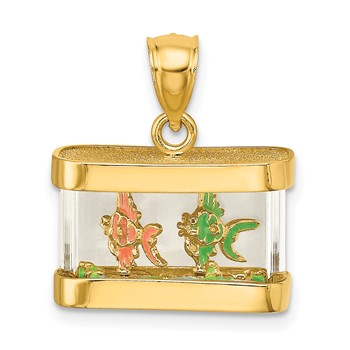 14K 3-D Moveable Enamel Fish in Aquarium Charm