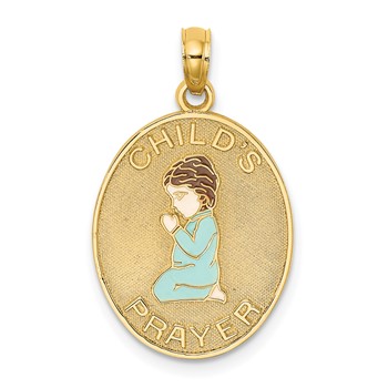 14k Enameled Reversible CHILDS PRAYER w/Boy Charm