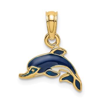 14K Blue Enamel Dolphin Charm