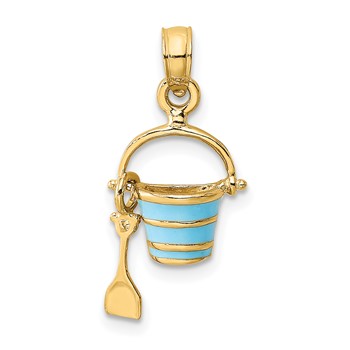 14K 2-D Aqua Enameled Beach Bucket with Moveable Shovel Charm