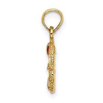 14K Red and White Enameled Life Preserver Ring Charm — alternate view