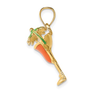 14K Orange Enameled Margarita Drink with Umbrella and Lime Charm — alternate view