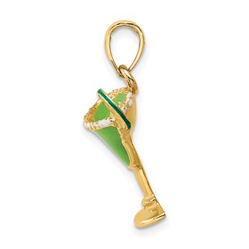 14K 2-D Green Enameled Salted Margarita Drink with Lime Charm — alternate view
