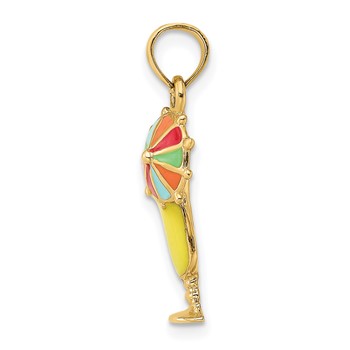 14K Yellow Enameled Tropical Drink with Multi-Colored Umbrella Charm — alternate view