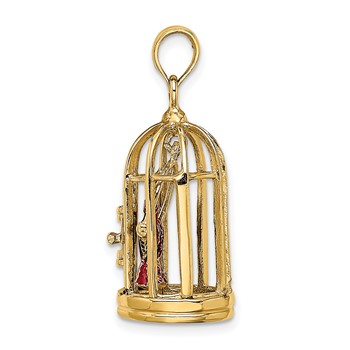 14K 3-D Bird Cage with 2 Enameled Birds and Opening Doors Charm — alternate view