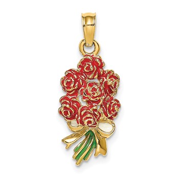 14K Enameled Bouquet of Red Roses
