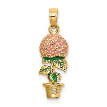 14K 3-D Enameled Pink Hydrangea Flowers In Pot Charm