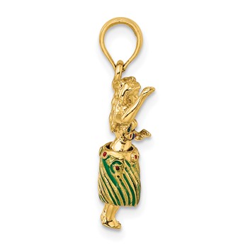 14K 3-D Hula Girl with Moveable Grass Skirt Charm — alternate view