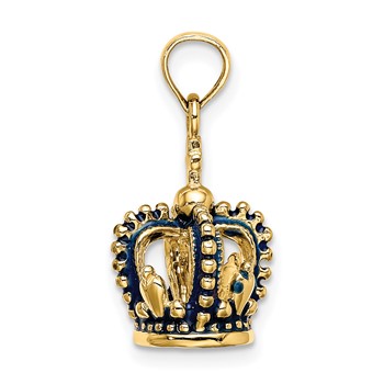 14K 3-D with Blue Enamel Crown Charm — alternate view
