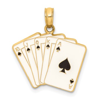 14K Enameled Playing Cards Royal Flush Charm