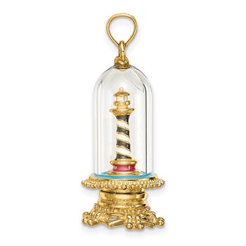 14K 3-D Enamel Cape Hatteras Lighthouse In Glass Dome Charm — alternate view