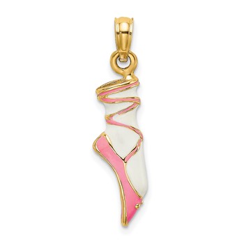 14K 3-D Pink and White Enameled Ballet Shoe Charm