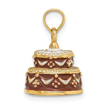 14K 3-D Brown Enameled HAPPY BIRTHDAY Cake Charm — alternate view
