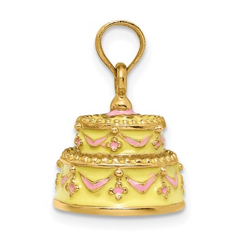 14K 3-D HAPPY ANNIVERSARY Cake with Yellow Enameled Frosting Charm — alternate view