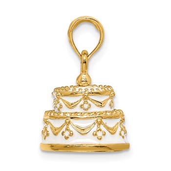 14K Polished Enameled JUST MARRIED 3-D Wedding Cake Pendant — alternate view