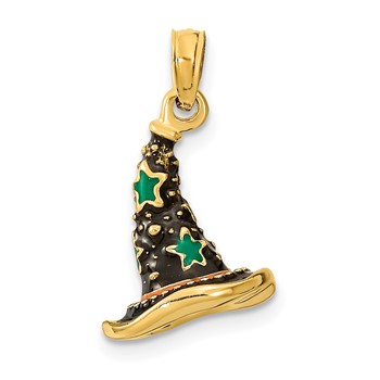 14K 3-D Enameled Witch Hat Halloween Charm