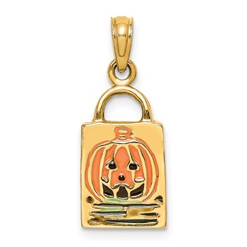 14K 3-D Enameled Jack-o-Lantern Trick or Treat Bag Charm — alternate view