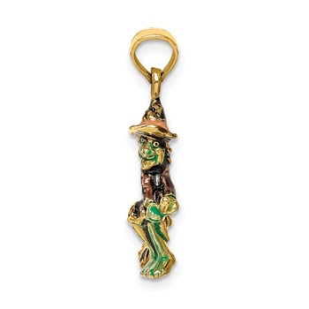 14K 3-D Enameled Witch Flying on Broom Charm — alternate view