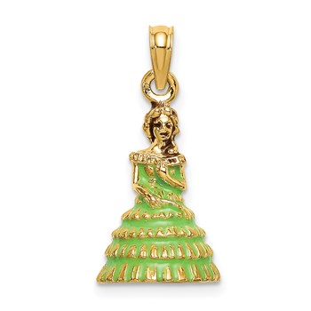 14K 3-D Green Enamel Dress Southern Belle Charm