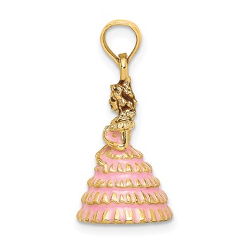 14K 3-D Pink Enamel Dress Southern Belle Charm — alternate view
