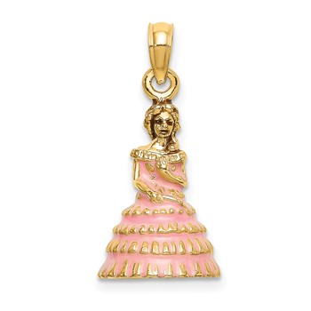 14K 3-D Pink Enamel Dress Southern Belle Charm