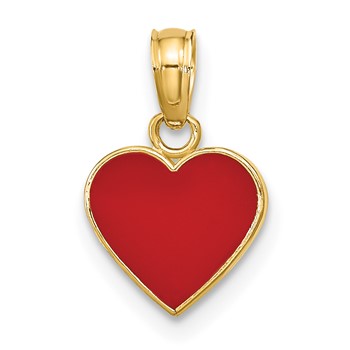 14K Polished Red Enameled Heart Pendant