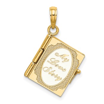 14K Enameled 3-D Moveable MY LOVE STORY Book Pendant