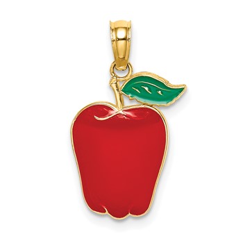 14K Enameled Red Delicious Apple with Stem and Leaf Charm