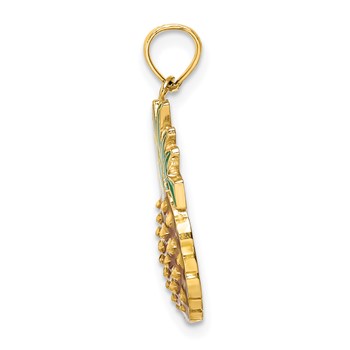 14K 2-D Brown and Green Enameled Pineapple Charm — alternate view