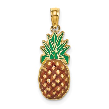 14K 2-D Brown and Green Enameled Pineapple Charm