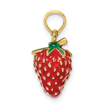 14K 3-D Red and Green Enameled Strawberry and Leaf Charm — alternate view