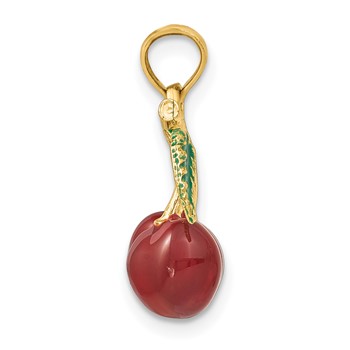 14K 3-D Red and Green Enameled Cherries with Leaf Charm — alternate view