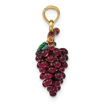 14K 3-D Purple and Green Enameled Grapes with Stem and Leaf Charm — alternate view