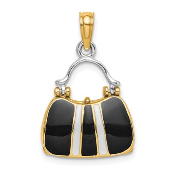 14K & Rhodium 3-D and Enameled Opens Handbag Charm