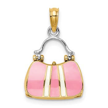 14K & Rhodium 3-D w/ Enamel Opens Handbag Charm