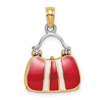 14K & Rhodium 3-D Red Enameled Handbag Opens Charm