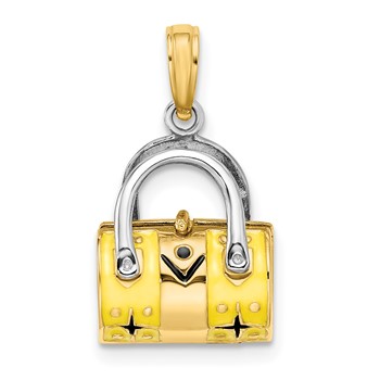 14K and Rhodium 3-D Yellow Enameled Opens Duffle/Purse Charm