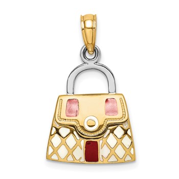 14K 3-D w/Red and White Enamel Opens Handbag Charm