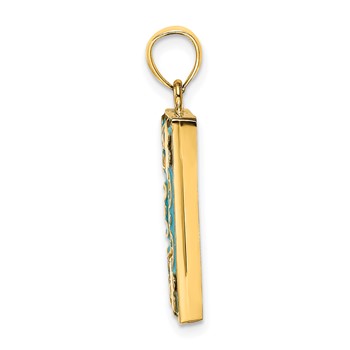 14K w/ Enamel Aqua Floral Picture Frame Charm — alternate view