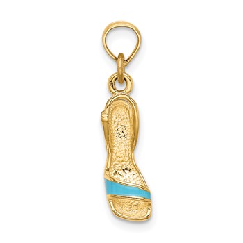 14K 3-D Aqua Enamel Open Toe High Heel Charm — alternate view