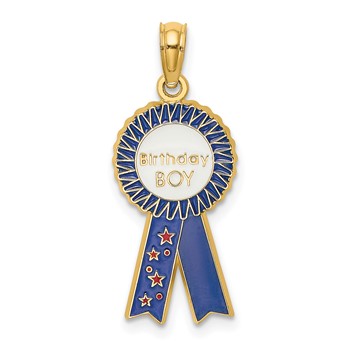14K Enamel BIRTHDAY BOY Blue Ribbon Charm
