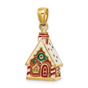 14K 3-D Enamel Gingerbread House Charm — alternate view