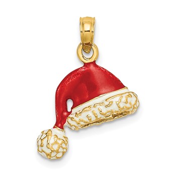 14K 3-D Red and White Enameled Santa Hat Charm