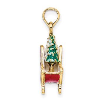 14K 3-D Enameled Sleigh with Christmas Tree Charm — alternate view